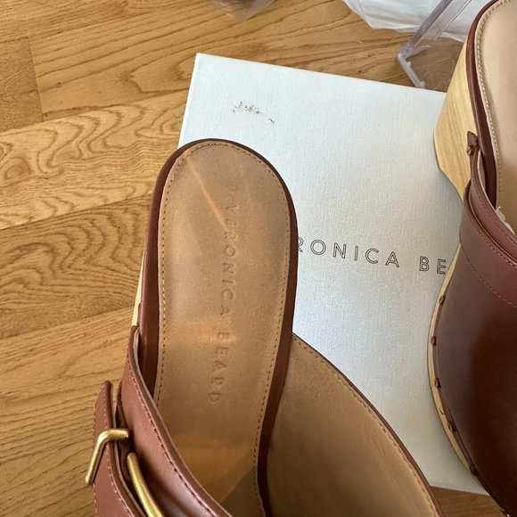 NWT Veronica Beard Hedrix Clog Woodgrain Platform Leather Buckle Sz 9 Hazelwood - Picture 6 of 14